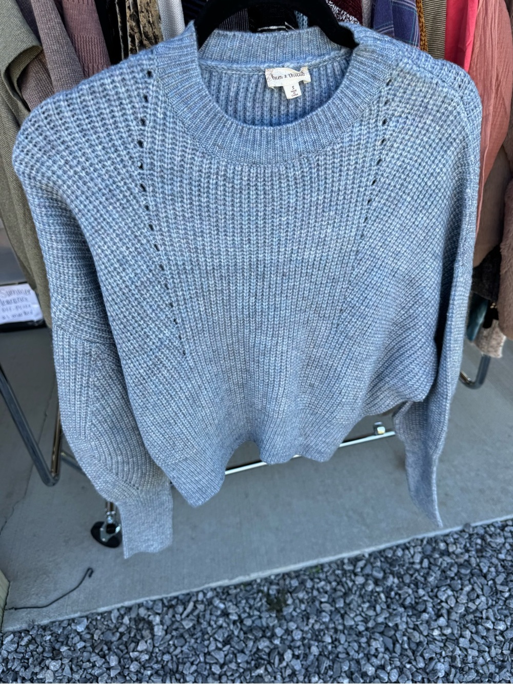 Hem & Thread Light Blue Crewneck Waffle Knit Sweater